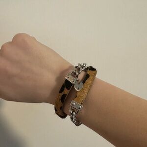 Victoria Emerson calf hair leather wrap bracelet with silver chain